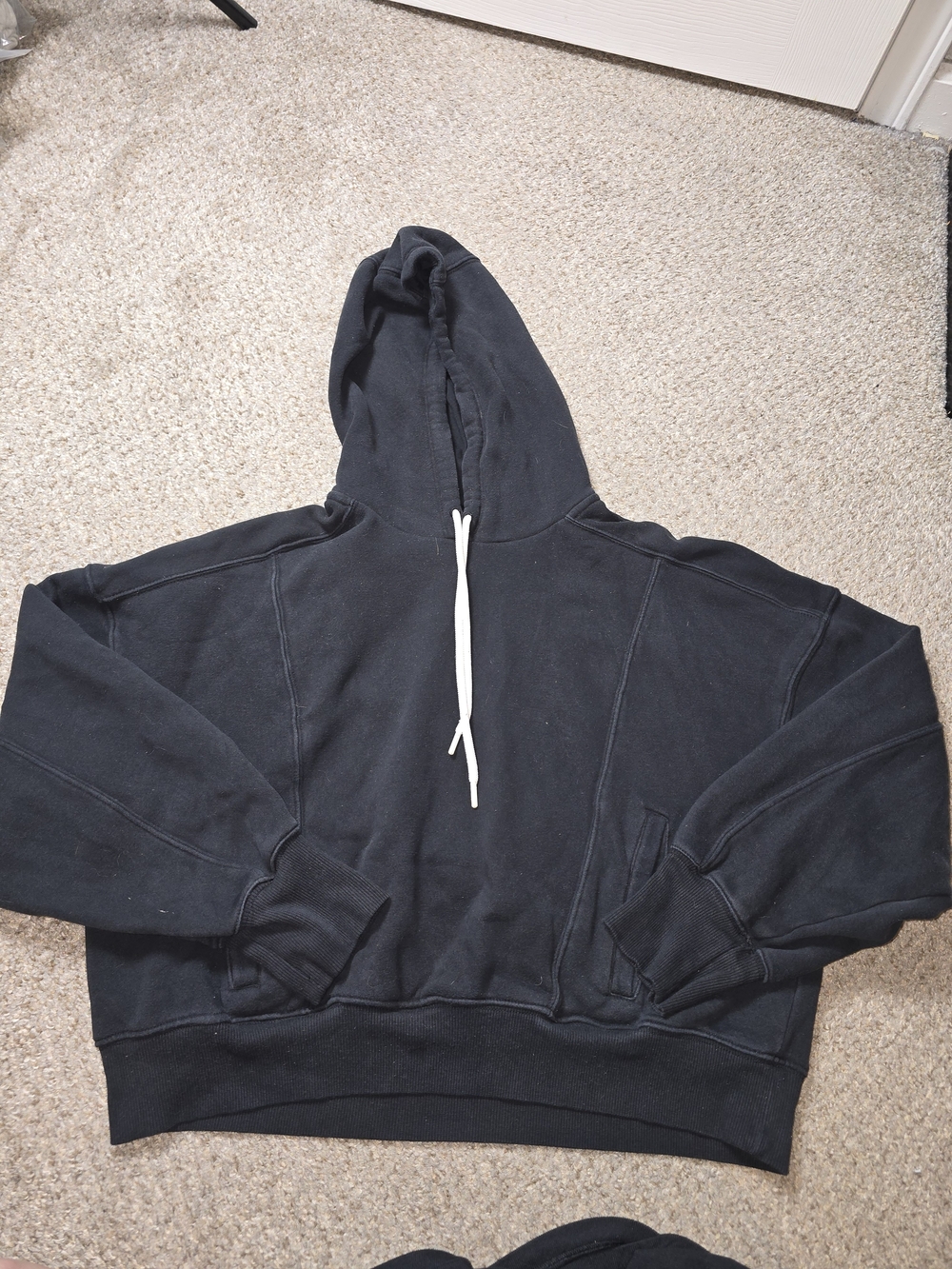 aerie Black Pullover Hoodie with White Drawstring Size Large
